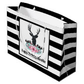 Black Deer Head met roze bloemen en bergen Groot Cadeauzakje (Achterkant Gekanteld)
