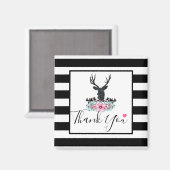 Black Deer Head met roze bloemen en bergen Magneet (Voorkant / Achterkant)