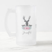 Black Deer Head met roze bloemen en bergen Matglas Bierpul (Links)