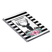 Black Deer Head met roze bloemen en bergen Notitieboek (Rechterzijde)