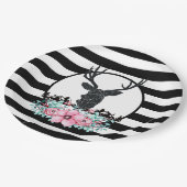 Black Deer Head met roze bloemen en bergen Papieren Bordje (Gekanteld)