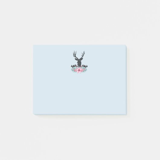 Black Deer Head met roze bloemen en bergen Post-it® Notes (Voorkant)
