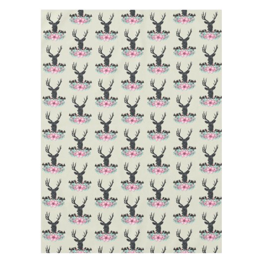 Black Deer Head met roze bloemen en bergen Tafelkleed (Voorkant)