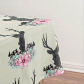 Black Deer Head met roze bloemen en bergen Tafelkleed (Voorbeeld)