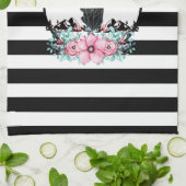 Black Deer Head met roze bloemen en bergen Theedoek (Gevouwen)