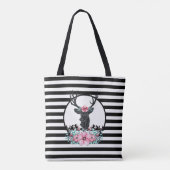 Black Deer Head met roze bloemen en bergen Tote Bag (Achterkant)