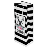 Black Deer Head met roze bloemen en bergen Wijn Cadeautas (Achterkant Gekanteld)