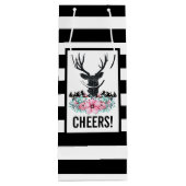 Black Deer Head met roze bloemen en bergen Wijn Cadeautas (Achterkant)