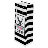 Black Deer Head met roze bloemen en bergen Wijn Cadeautas (Voorkant Gekanteld)