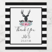 Black Deer Head met roze bloemen en bergen Wijn Etiket (Enkel label)