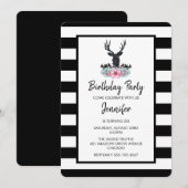 Black Deer Head met roze ventilator Bouquet Birthd Kaart (Voorkant / Achterkant)