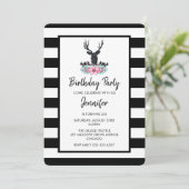 Black Deer Head met roze ventilator Bouquet Birthd Kaart (Staand voorkant)