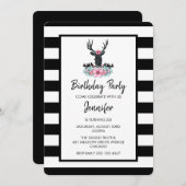 Black Deer Head met roze ventilator Bouquet Birthd Kaart (Voorkant / Achterkant)