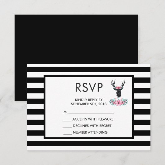 Black Deer Head met roze ventilator RSVP (Voorkant / Achterkant)