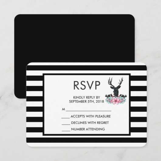 Black Deer Head met roze ventilator RSVP (Voorkant / Achterkant)