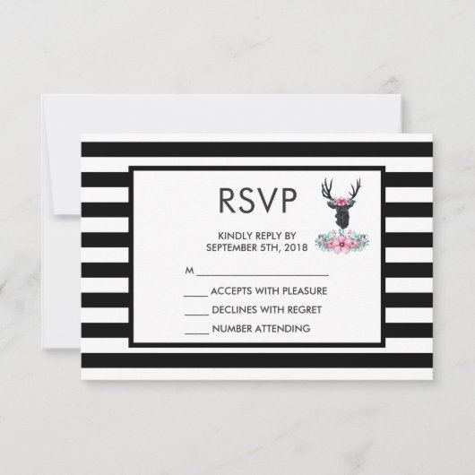 Black Deer Head met roze ventilator RSVP Kaartje (Voorkant)