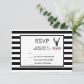 Black Deer Head met roze ventilator RSVP Kaartje (Staand voorkant)