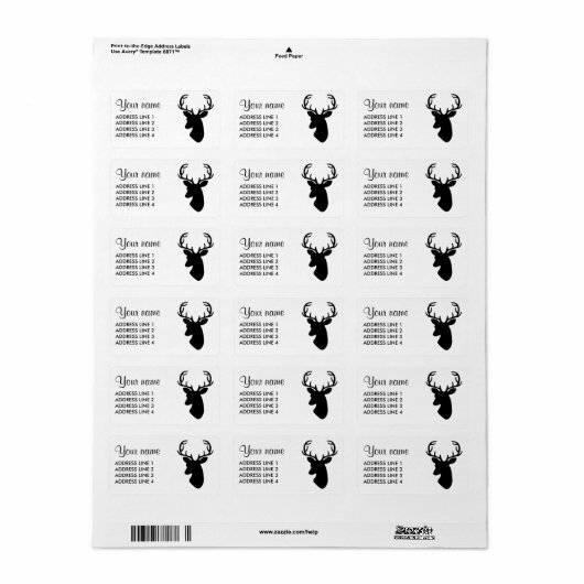 Black Deer Head Silhouette Etiket (Full Sheet)