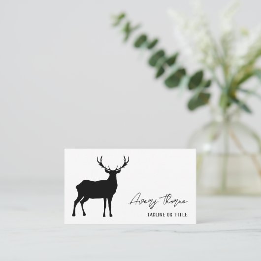Black Deer Silhouette Name in Signature Script Visitekaartje (Staand voorkant)