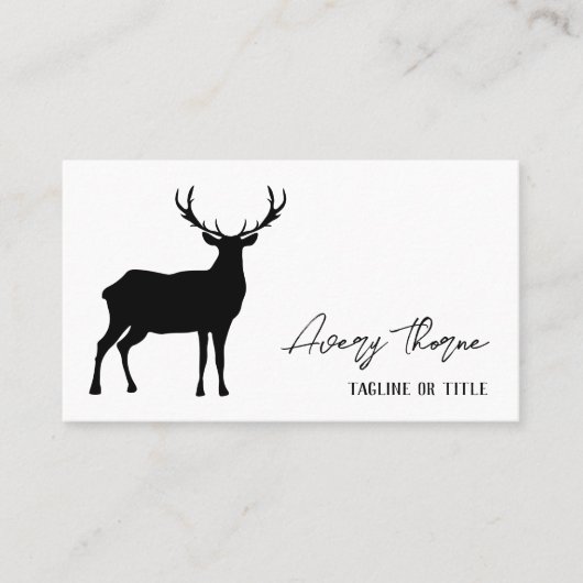 Black Deer Silhouette Name in Signature Script Visitekaartje (Voorkant)