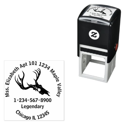 Black Deer Skull Return Address Self-Inking Stamp Zelfinktende Stempel (In situ)