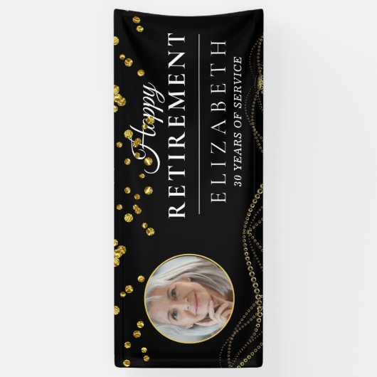 Black Delicate Custom Photo Retirement Party Spandoek (Verticaal)
