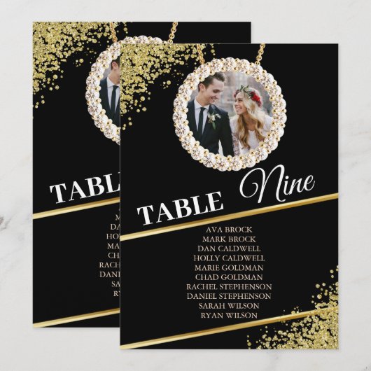 Black Delicate Elegant Photo Seating Chart Kaart (Voorkant / Achterkant)