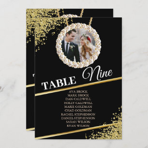 Black Delicate Elegant Photo Seating Chart Kaart