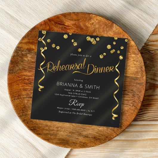 Black Delicate Elegant Rehearsal Dinner Invitation Kaart