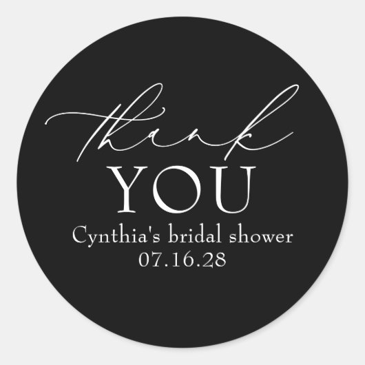 Black Delicate Elegant Script Modern Thank You  Ronde Sticker (Voorkant)