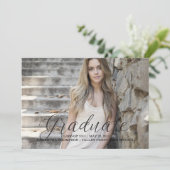 Black Delicate Script Photo Afstuderen Aankondiging (Staand voorkant)
