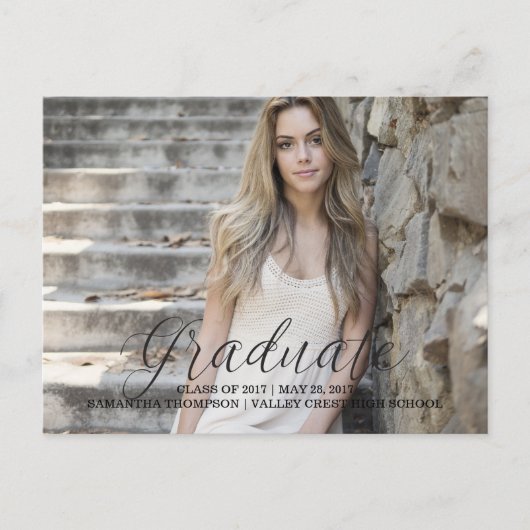 Black Delicate Script Photo Afstuderen Briefkaart (Voorkant)