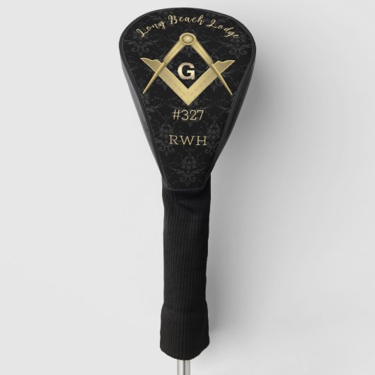 Black Demask Masonic Monogrammed Golfheadcover (Voorkant)