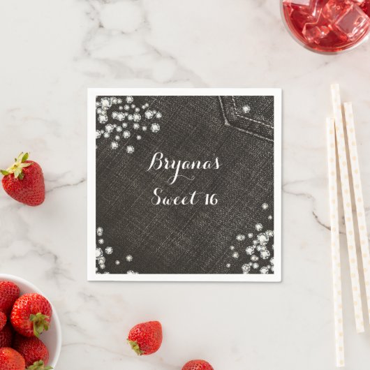 Black Denim & Diamonds Glam Crown Party Servetten (Insitu)