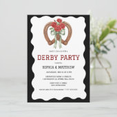 Black Derby Party Invitation Elegant Horseshoe Kaart (Staand voorkant)