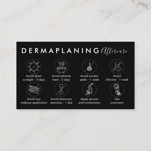 Black Dermaplaning Aftercare Post Instruction Visitekaartje (Achterkant)
