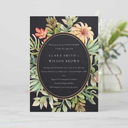 BLACK DESERT SUCCULENT CACTI FOLIAGE COUPLE SHOWER KAART (Staand voorkant)