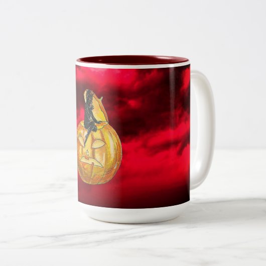  Black Devil op Jack o' Lantern & Red Cloud Tweekleurige Koffiemok (Voorkant rechts)