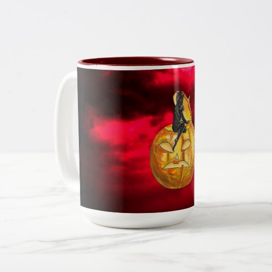 Black Devil op Jack o' Lantern & Red Cloud Tweekleurige Koffiemok (Voorkant links)