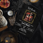 Black Día de los Muertos Skulls Engagement Party Kaart