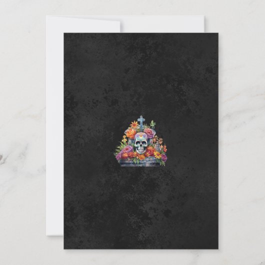 Black Día de los Muertos Skulls Engagement Party Kaart (Achterkant)