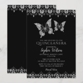 Black Diamante Lace Butterflies Quinceañera Kaart (Voorkant / Achterkant)
