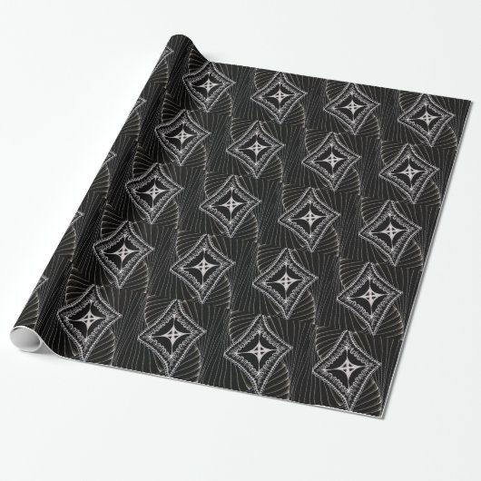 Black Diamond Abstract Kite Doodle Cadeaupapier (Uitgerold)