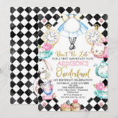 Black Diamond Alice in Onderland Birthday Invitati Kaart (Voorkant / Achterkant)