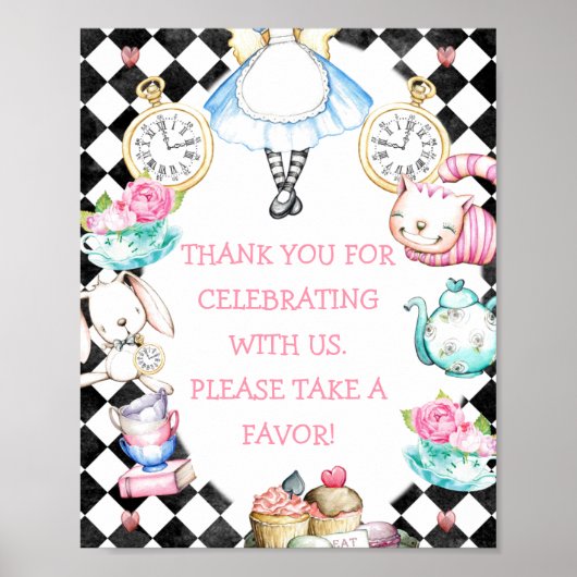 Black Diamond Alice in Wonderland Birthday Sign Poster (Voorkant)