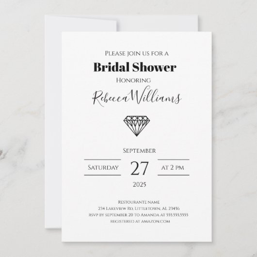 Black Diamond bruids douche uitnodiging (Voorkant)