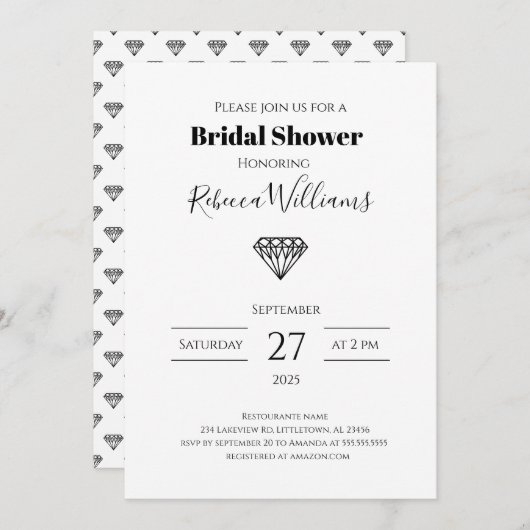 Black Diamond bruids douche uitnodiging (Voorkant / Achterkant)