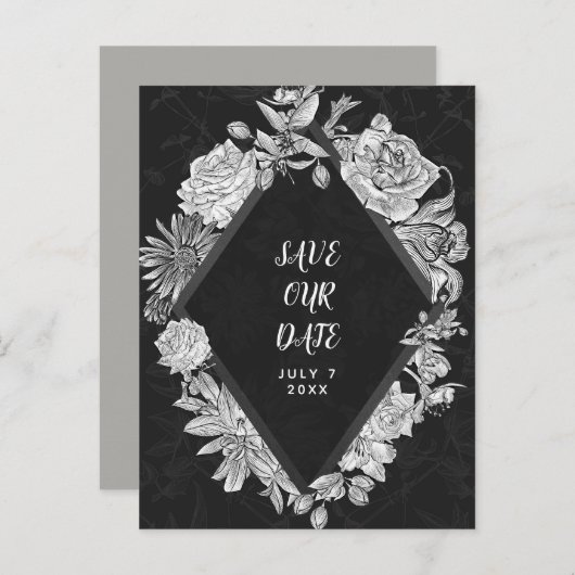 Black Diamond  Flowers Sla de datum op Aankondigingskaart (Voorkant / Achterkant)