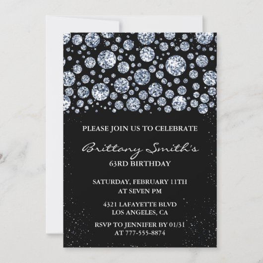 Black Diamond Glitter Sparkle 63e verjaardag Kaart (Voorkant)