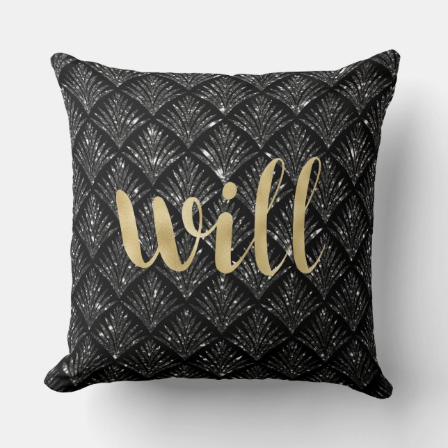 Black Diamond Gold Letter Pillow... Will Kussen (Voorkant)